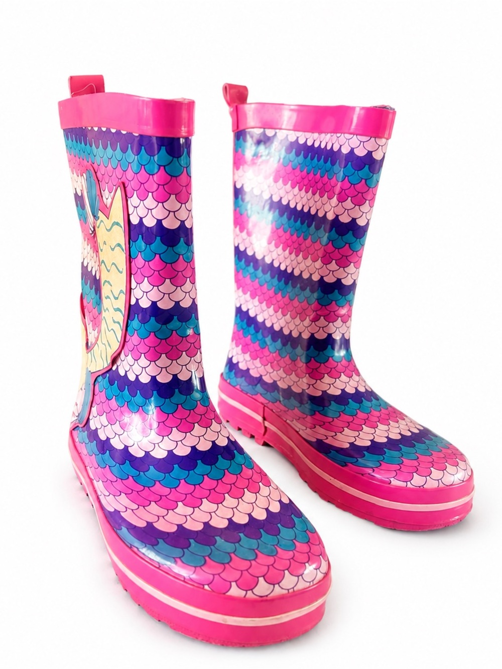 Girls Multicolor Mermaid Scale Pink Rain Boots size 1